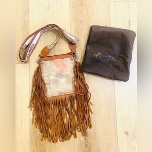 Montana West Tan Fringe Crossbody Bag Clear w/ Dust Bag Logo Western Boho Music
